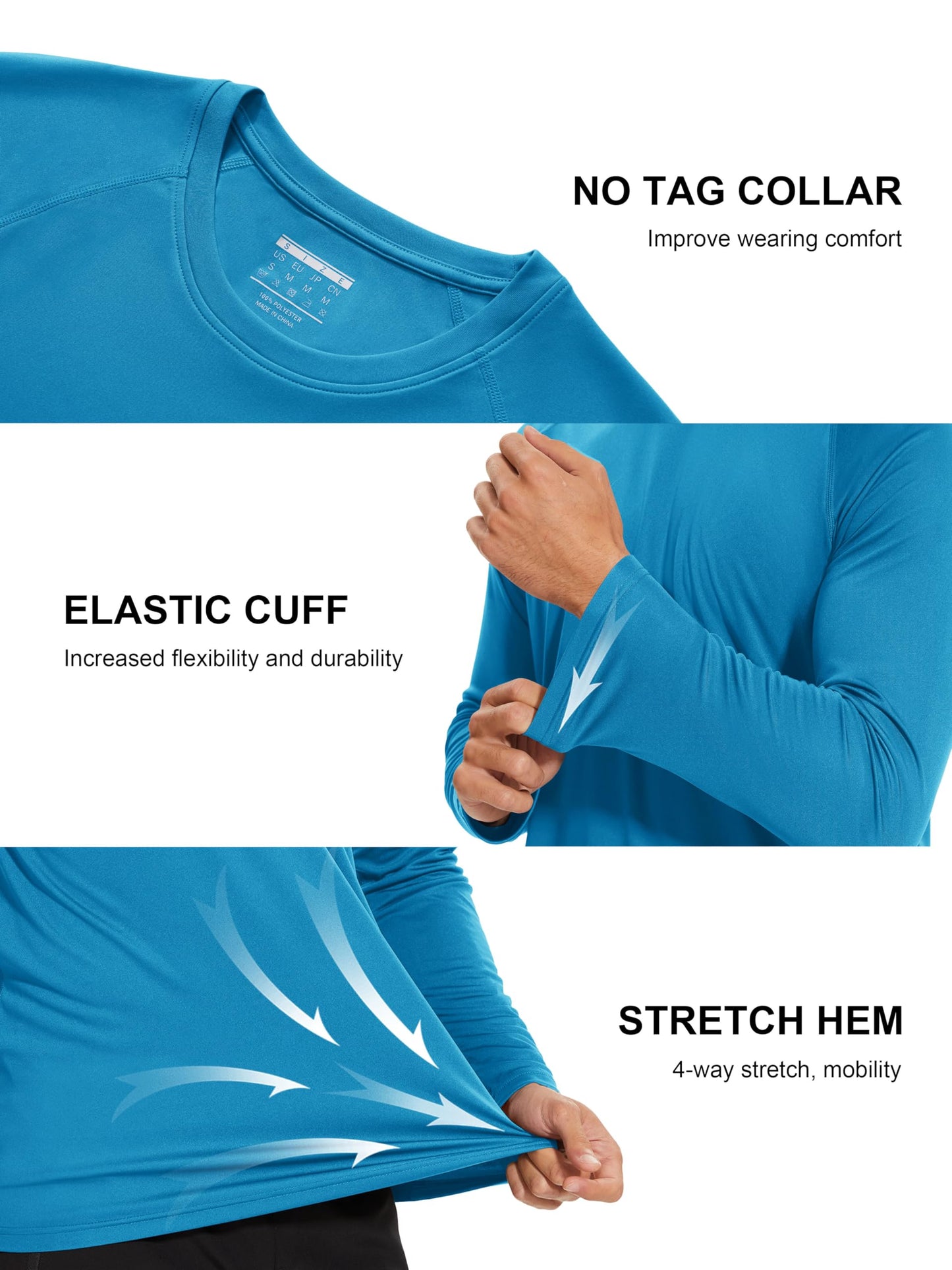 MAGCOMSEN Quick Dry Shirts for Men UPF 50 Long Sleeve Men Athletic T-Shirt UV Protection Shirts Workout Shirts Outdoor Shirts Blue Green