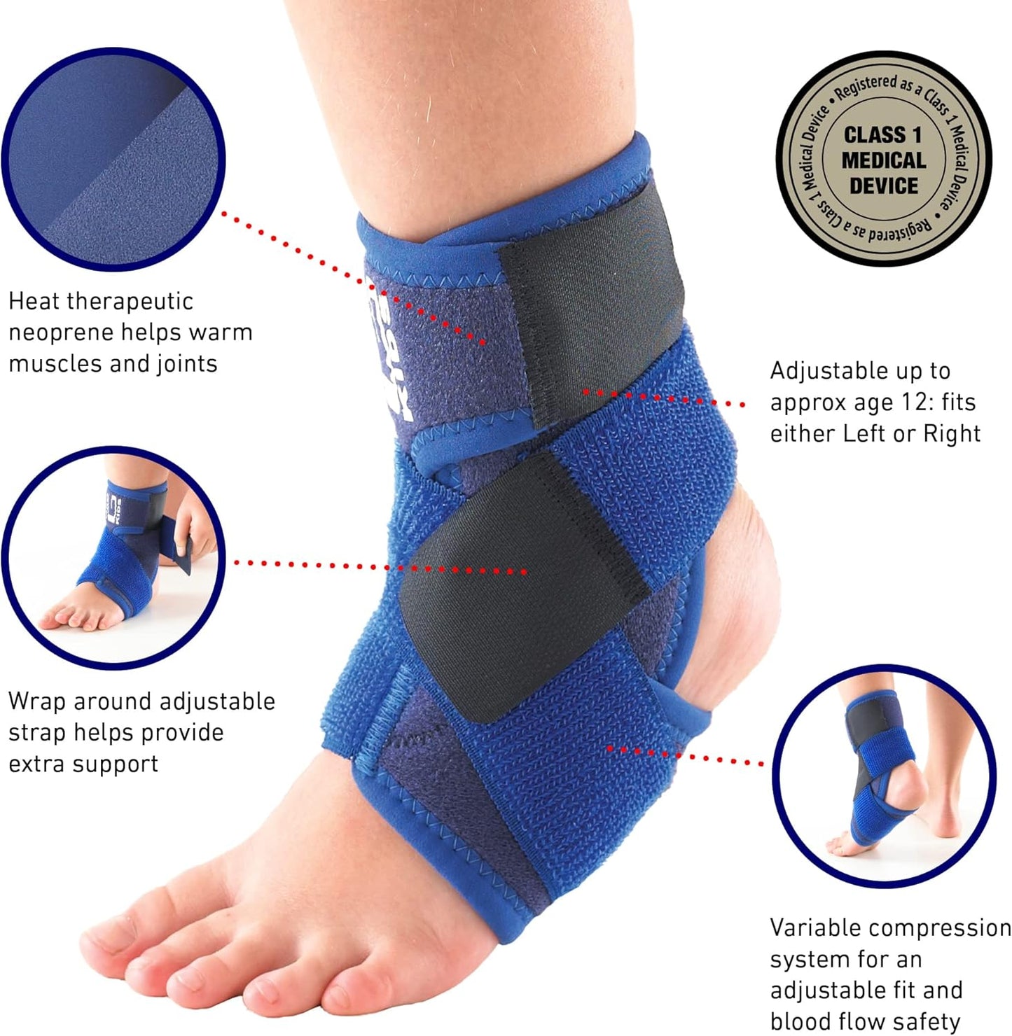 Neo-G Ankle Brace for Kids - Adjustable Compression for Joint Pain Relief | Ideal for Sports & Arthritis - Blue