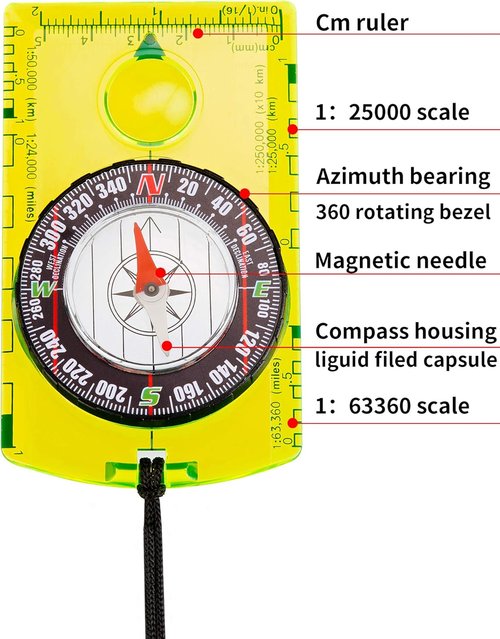 Gejoy Orienteering Compass Set - 6 Pieces with Declination, Magnifier & Ruler for Hiking & Navigation