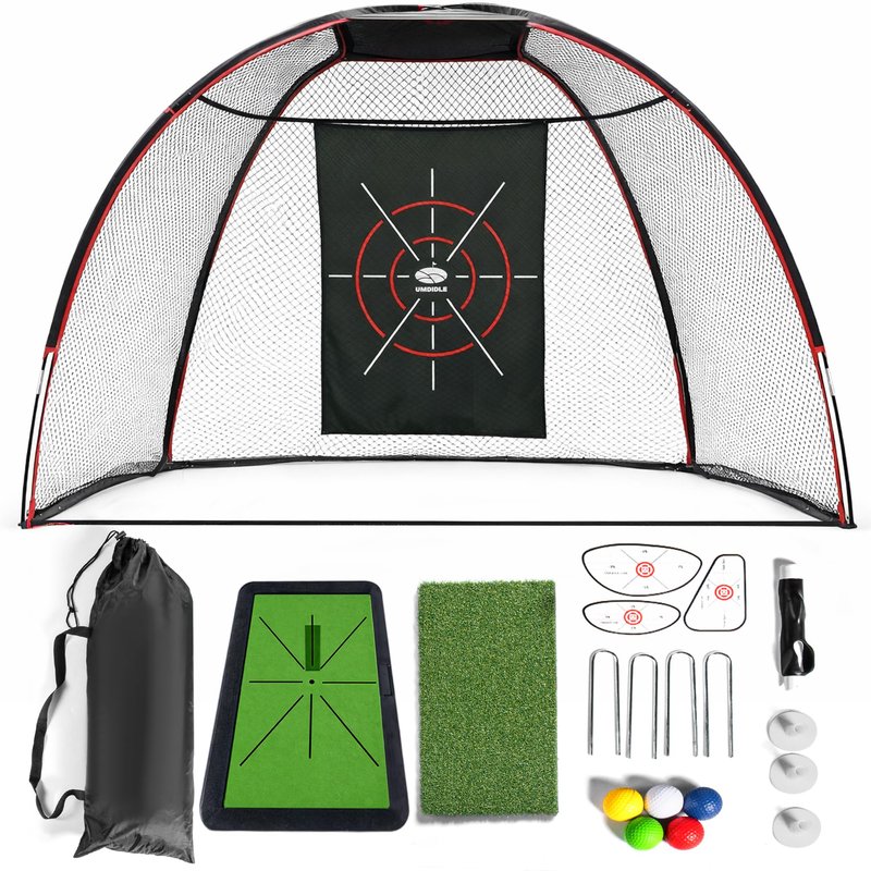 UMDIDLE 10x7ft Heavy Duty Golf Hitting Net with Swing Path Mat & Turf Insert – Backyard & Garage Golf Practice Net for Real Golf Balls, Indoor Outdoor Full Swing & Chipping