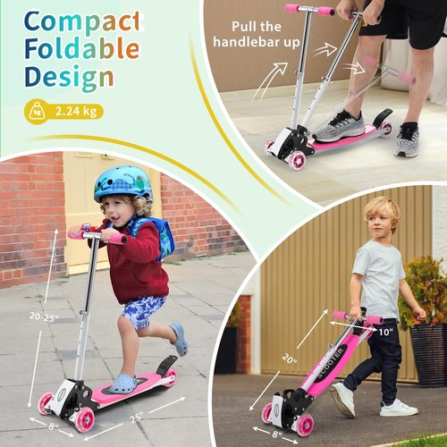 Toddler Scooter, Foldable Three Wheel Lean-to-Steer Scooter for Kids Ages 3-5, Heavy Duty Toddler Scooters, 4 Height Adjustable, 3 Wheeled Scooters for Ages 3 +, Anti Slip, with Box, Blue