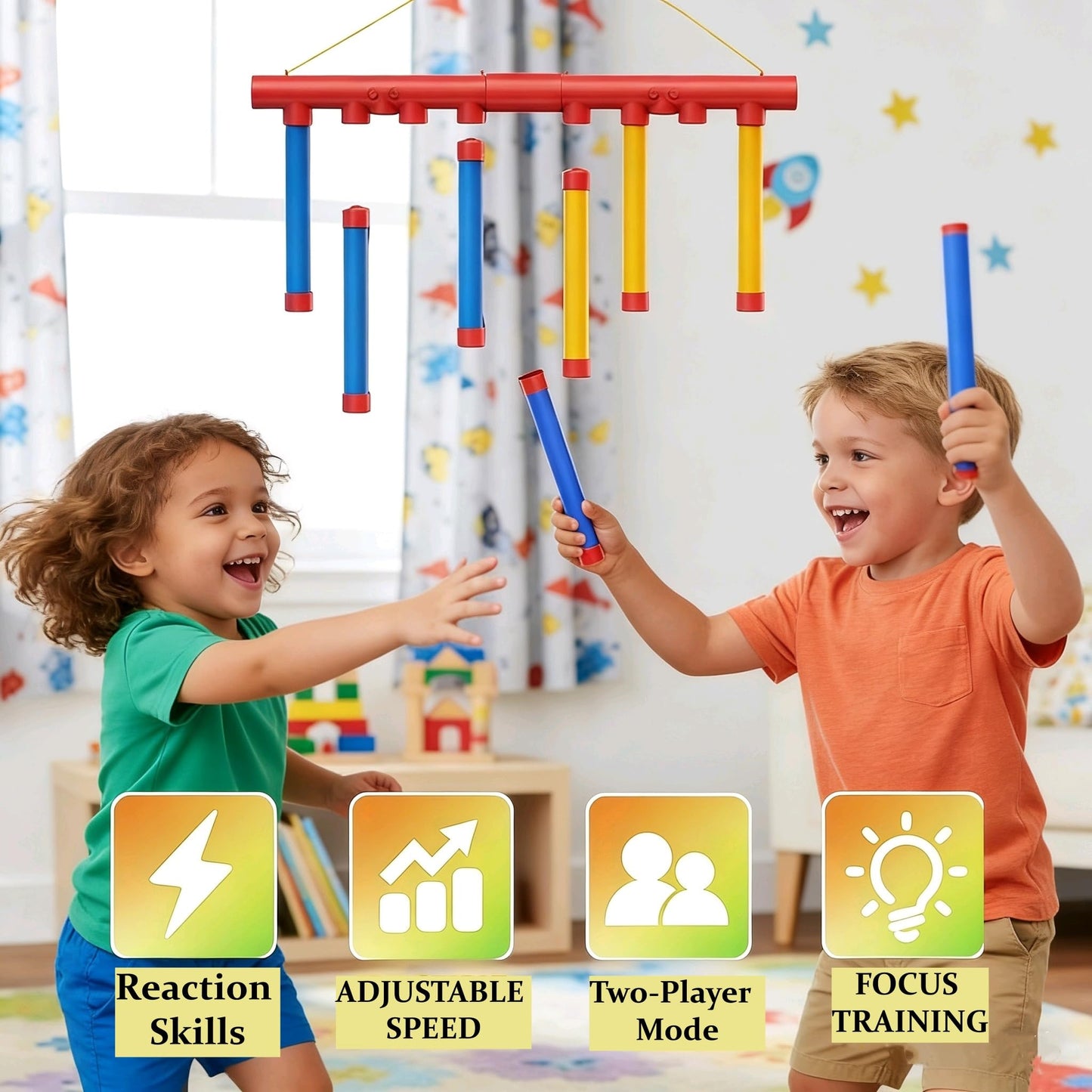 Reflex Sticks Falling Game, 2026 Reflex Drop Sticks Challenge Toy, Hand-Eye Coordination & Reaction Training Game with 3 Speed Modes for Adults (Blue & Red)