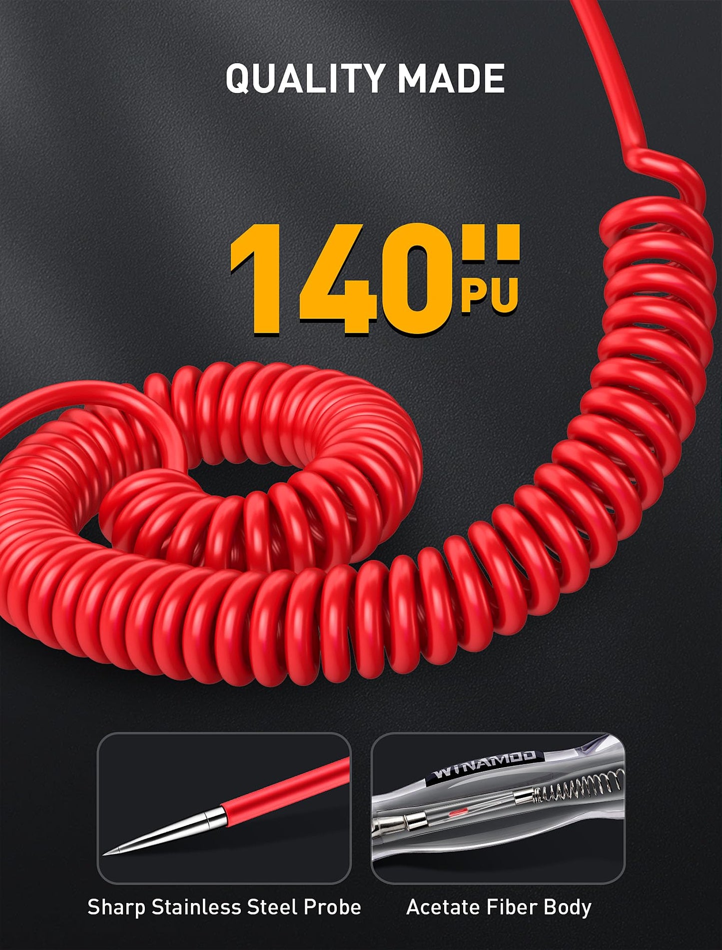 WINAMOO Professional LED Bulb Automotive Circuit Tester, 6-24V Test Light with Large Alligator Clip and 135IN PU Extended Wire, Light Tester Electrical Pen for Vehicle Circuits with Low DC Voltage