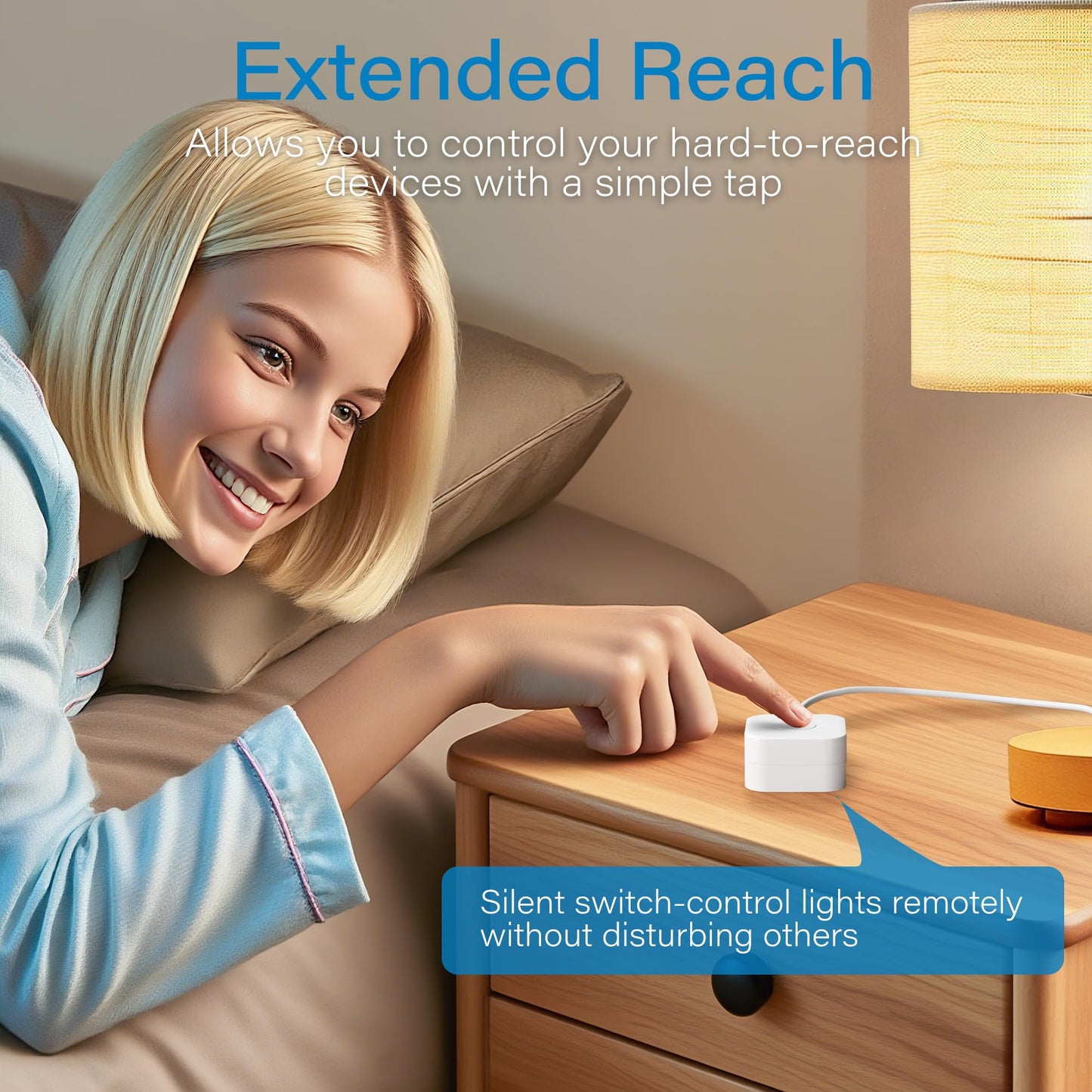 Elecan 3 Prong Lighting Control Grounded Plug, Silent ON/Off Switch with 10 Ft Power Cable, Energy& Space Saving Cord, 125V for Tabletop or Wall Mount Indoor, Lamps Fans Small Appliance, ETL-White