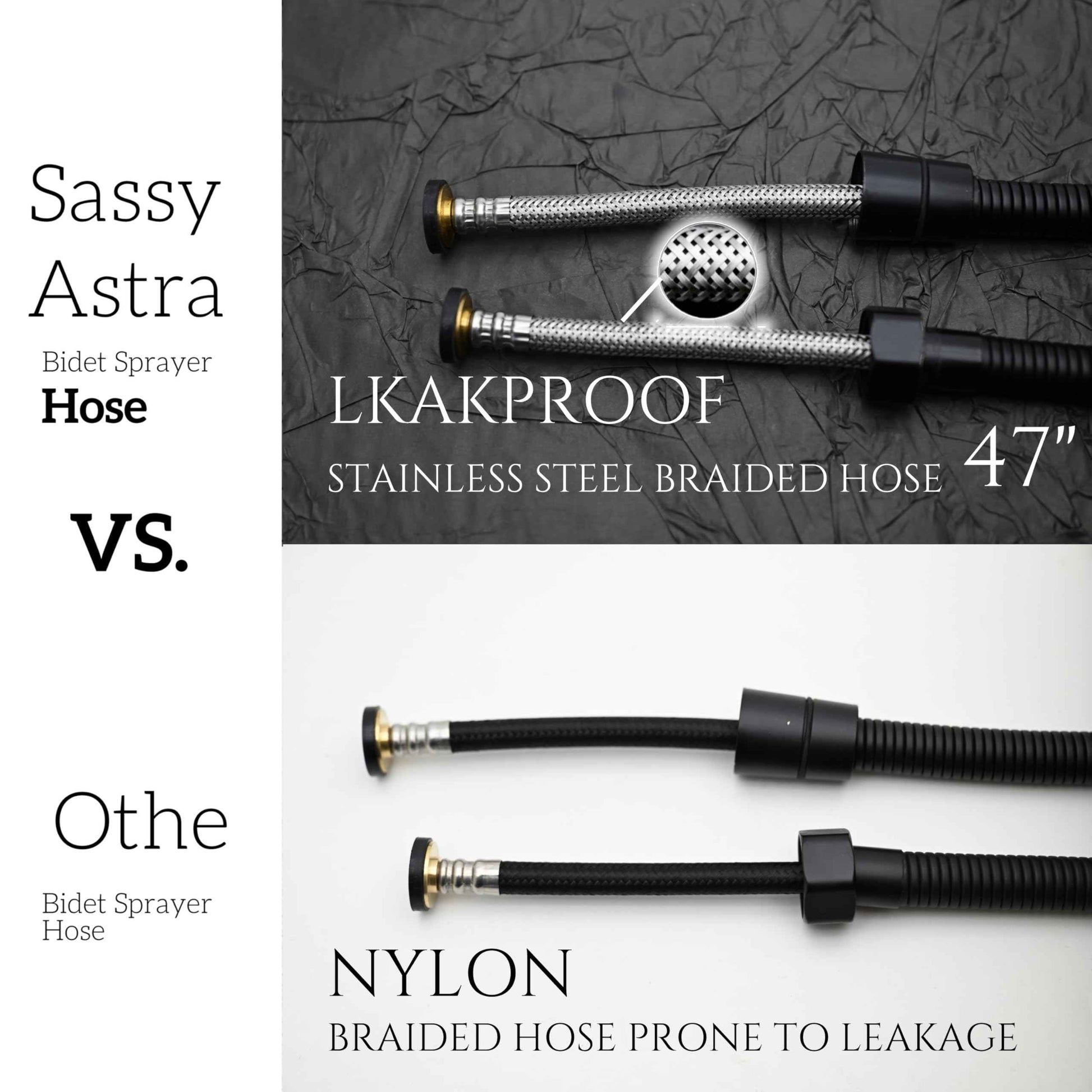 SassyAstra Handheld Bidet Sprayer for Toilet, Adjustable Water Pressure, 47 inch Hose Length (Black, 1 Pack)