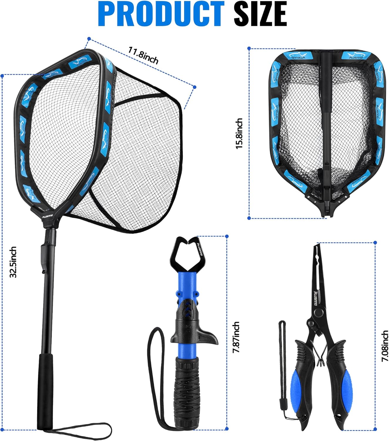 PLUSINNO Floating Fishing Net - Rubber Coated, Foldable Landing Net for Steelhead, Salmon, Bass, Trout | Telescoping Handle