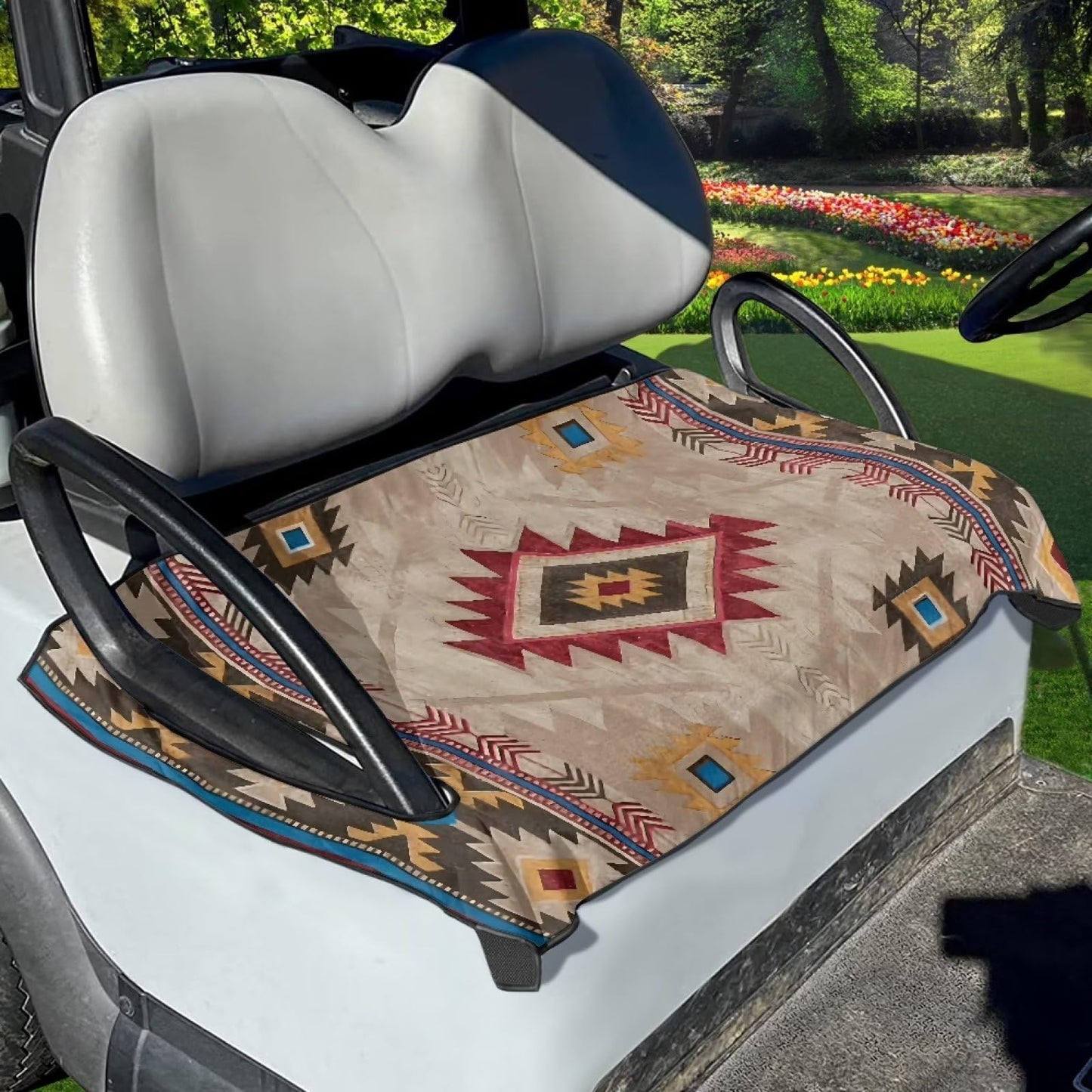 Panskyllis Aztec Tribal Golf Cart Seat Blanket Soft Breathable Golf Cart Accessories Stain Resistant Durable EZGO Golf Cart Seat Cover with Holes