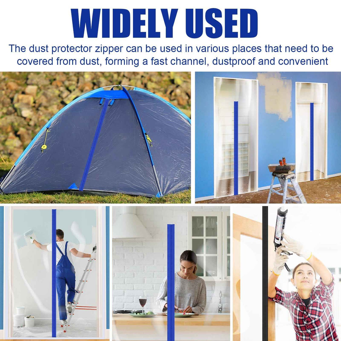 Tigeen 4 Roll Heavy Duty Zipper for Dust Barriers 7 ft x 3 Inch Greenhouse Zipper Self Adhesive Construction Zip Door for Tent Accessories