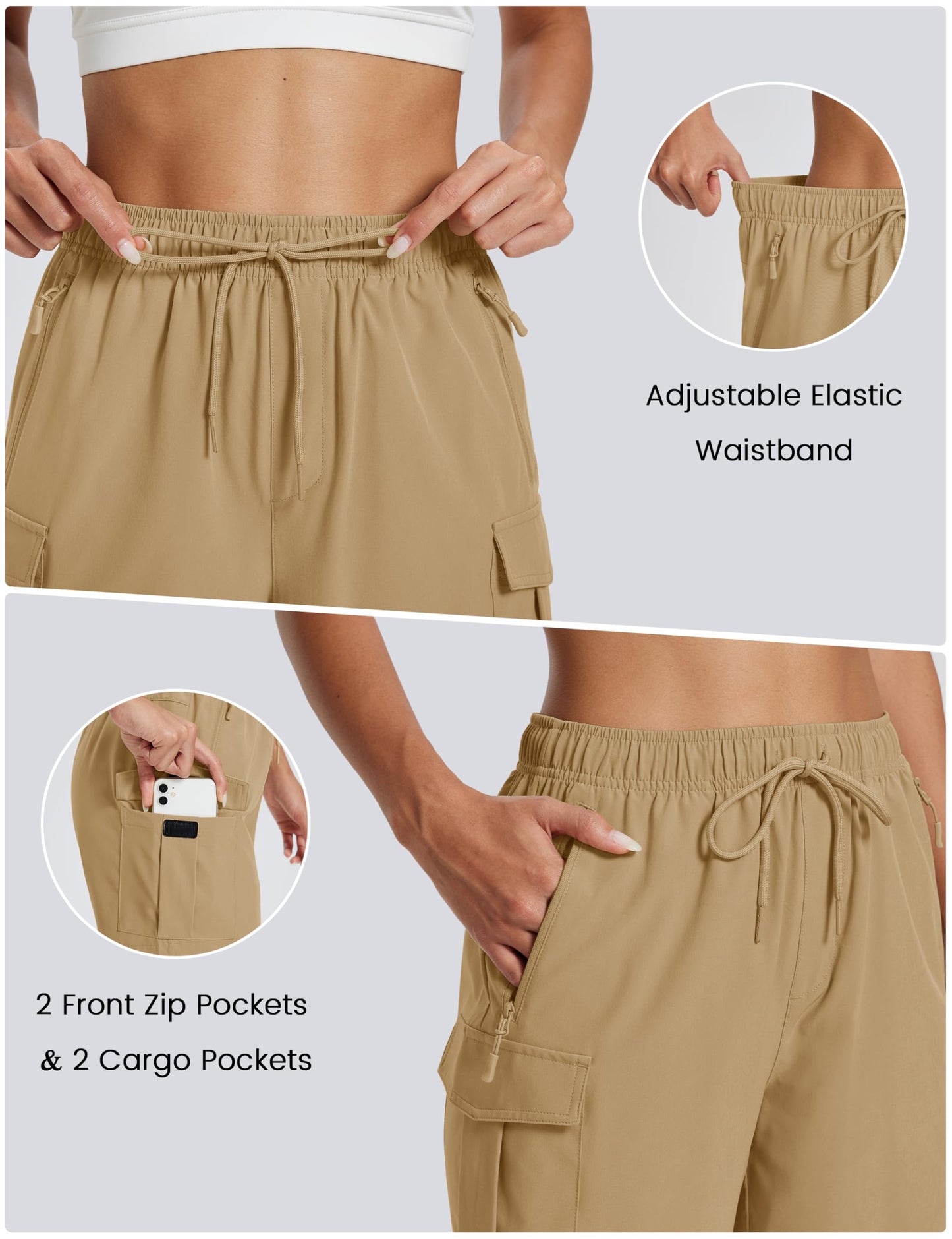 MAGCOMSEN Womens Quick Dry Shorts Lightweight Hiking Cargo Shorts with Zipper Pockets Summer Athletic Outdoor Khaki XL