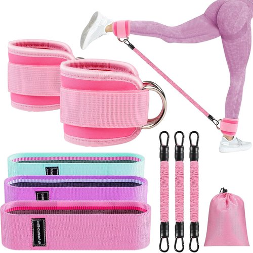 Ankle Resistance Bands Set by [Brand Name] - 11 Pcs Glutes Workout Bands with Cuffs for Home Exercise