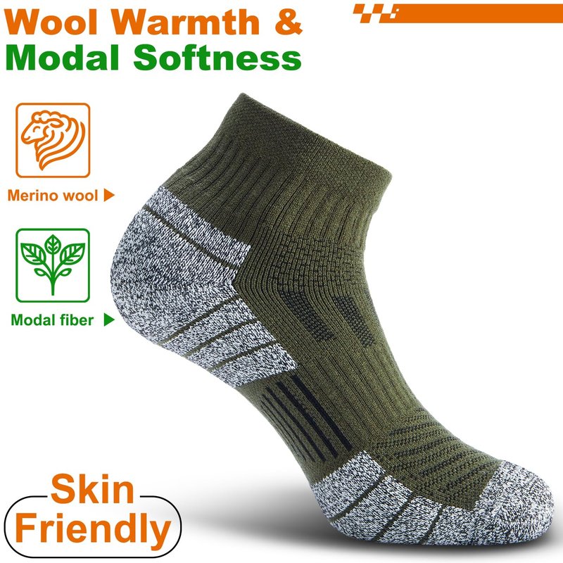 NSRRUN TURTLE Compression Ankle Socks - Cozy Cushioned Hiking Running for Men Women - Thick Warm Durable, XX-Large, Green, 6 Pairs