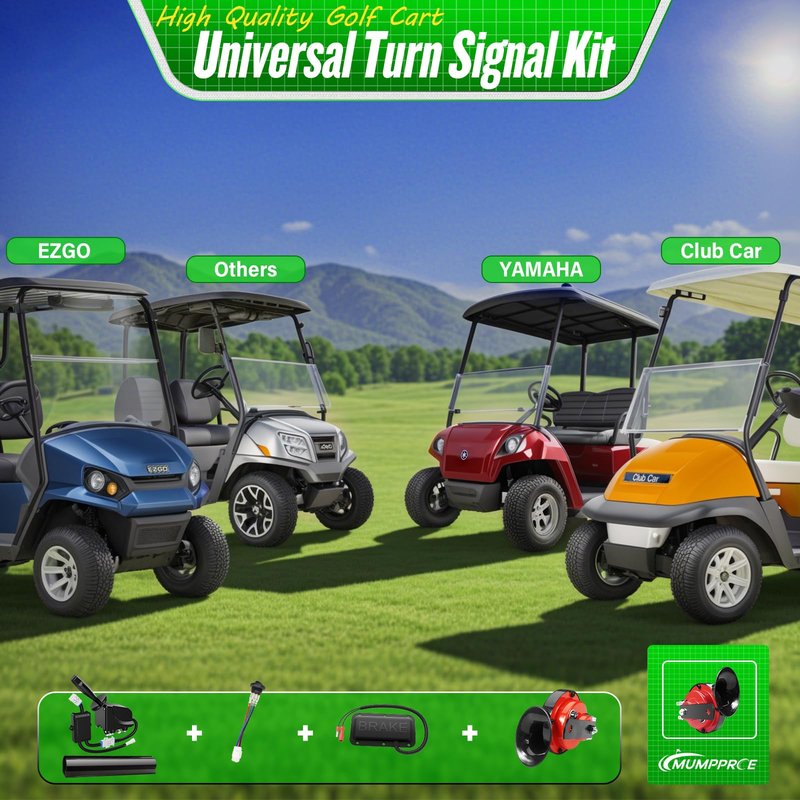 Upgraded Golf Cart Turn Signal Kit with Horn, Brake Switch Pad and 9-pin Plugs Wiring Harness, Universal 12V Street Legal Golf Cart Brake Light Switch Kits for EZGO Club Car Yamaha, Plug & Play
