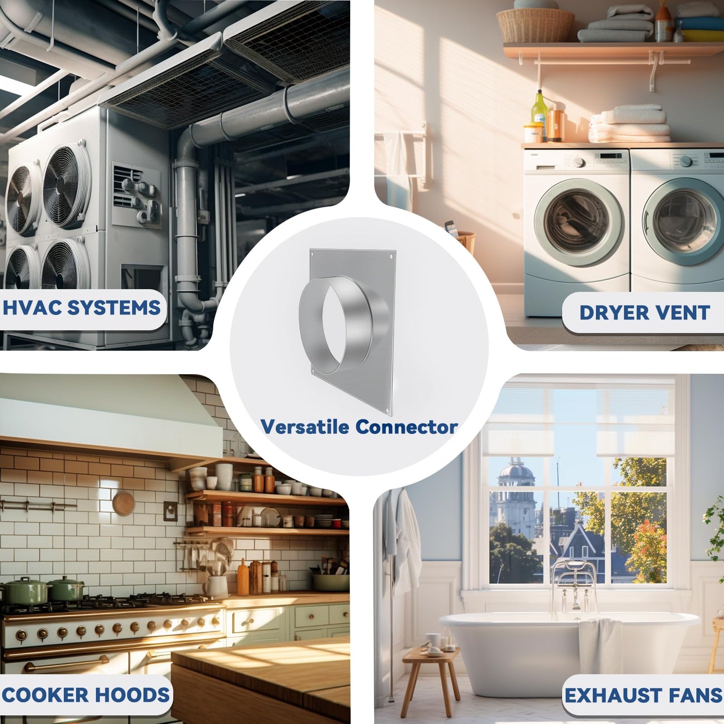 4 inch Duct Flange, Duct Connector Flange with Square Spigot Wall Plate, Galvanized Steel Dryer Vent Wall Plate, Adapter for Air Ventilation Systems, HVAC systems, Bathroom/Kitchen Extractor Fans, etc