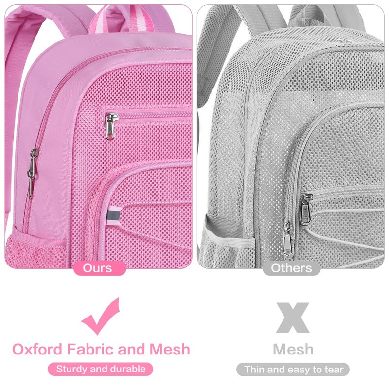 XOAOKO Mesh Backpack Heavy Duty See Through bookbag for College, Transparent Backpack for Beach, Swimming, Sports, Travel-Pink