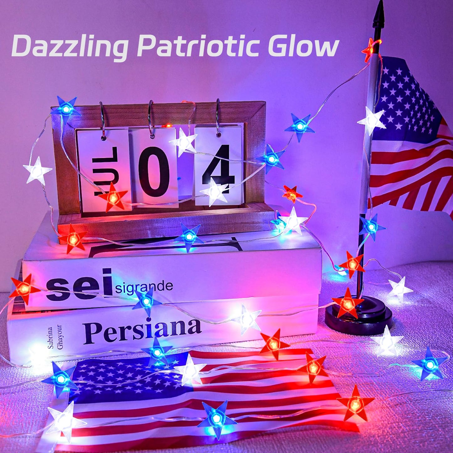 cshare 4th of July Lights Battery Operated, Red White and Blue Lights with Timer Outdoor Waterproof, 13ft 40LED Patriotic Star String Lights for Memorial Day Presidents Day Independence Day