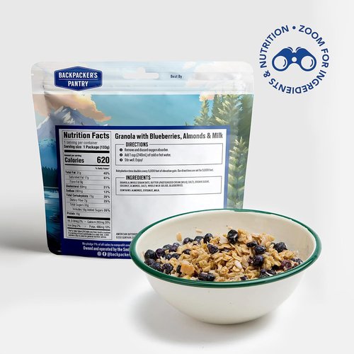 Backpacker's Pantry Granola - Blueberries, Almonds & Milk - 1 Serving Pouch for Outdoor Adventures