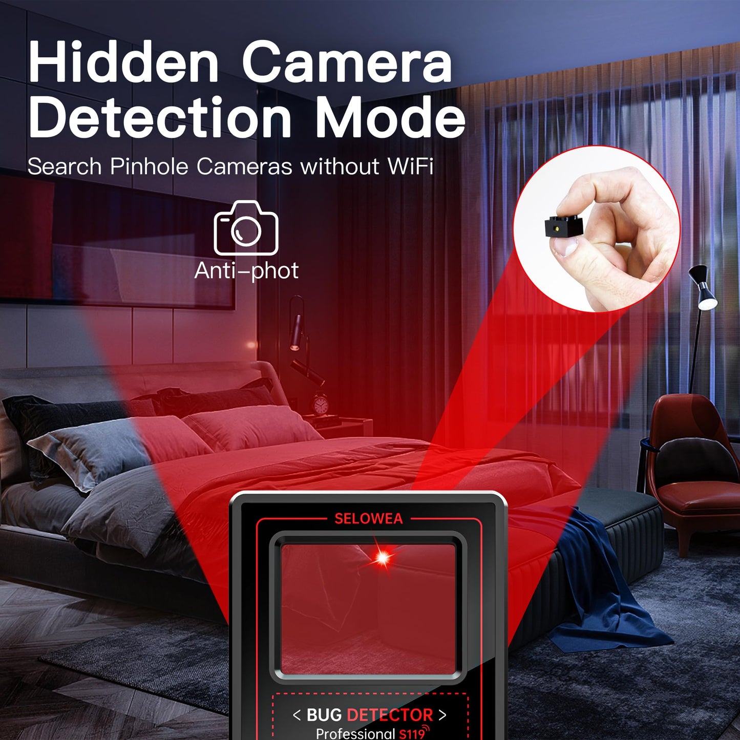 Portable Hidden Camera Detector, Spy Camera Finder, RF Signal Bug Sweeper & GPS Tracker Detector for Home, Office, Hotel & Travel – Anti-Spy Security Scanner