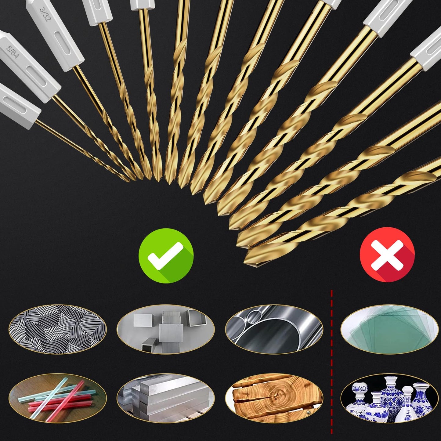 Hex Shank Drill Bit Set, 19Pcs Titanium Twist Drill Bit for Sheet Metal, Wood, Plastic, Quick Change Design (1/16" - 1/4")