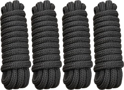 Marine-Grade Boat Dock Lines by [Brand Name] - 5/8" x 15' Double Braided Nylon Ropes | High Strength, Easy Handling - 4 Pack, Black