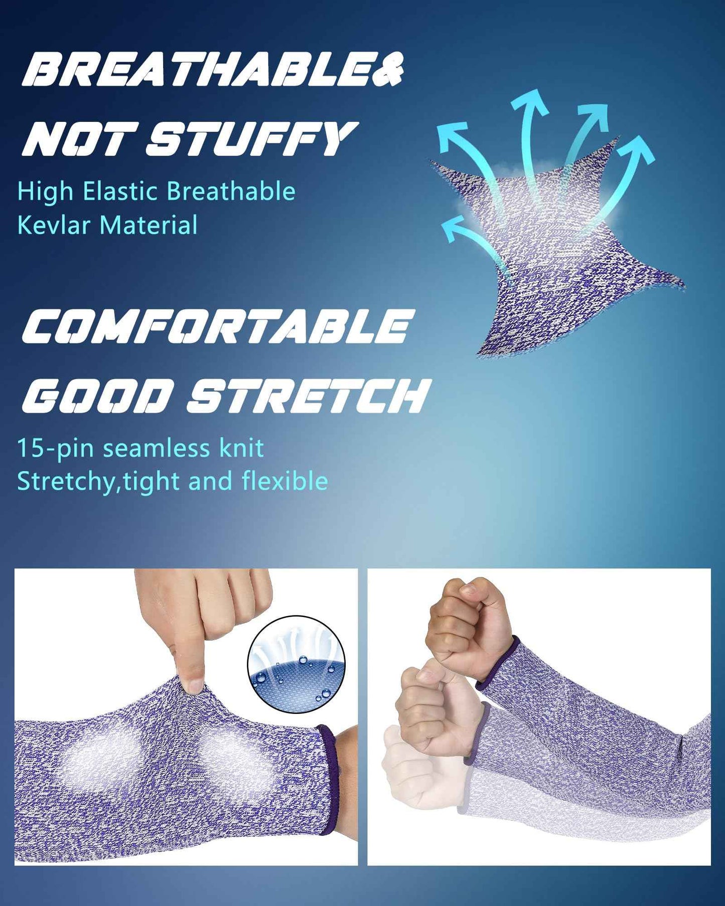 Neer 3 Pairs Cut Resistant Arm Sleeves Level 5 Arm Guard Protectors for Welding Gardening Kitchen Thin Skin Bruising Forearm(M,Black Blue Gray)