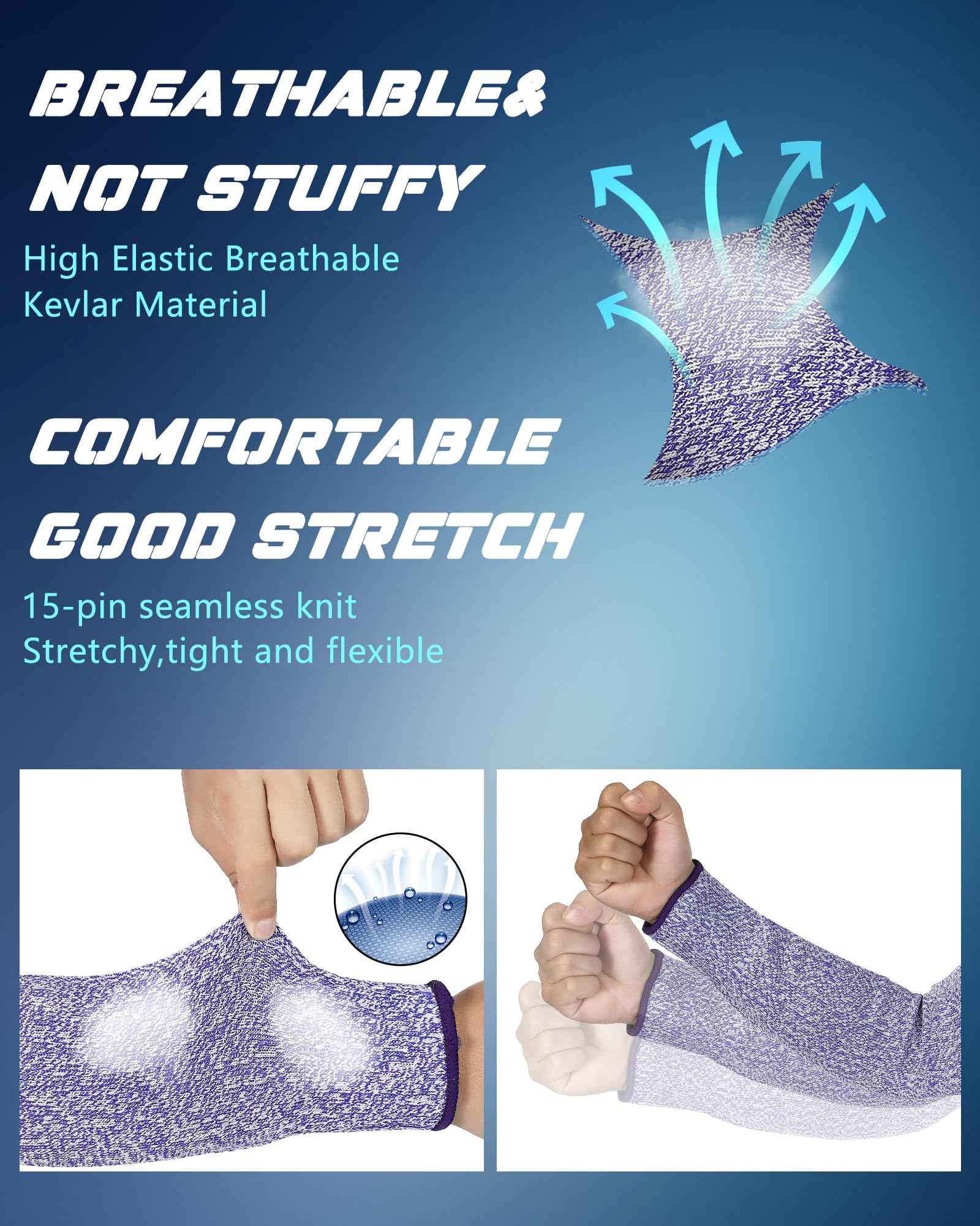 Neer 3 Pairs Cut Resistant Arm Sleeves Level 5 Arm Guard Protectors for Welding Gardening Kitchen Thin Skin Bruising Forearm(M,Black Blue Gray)