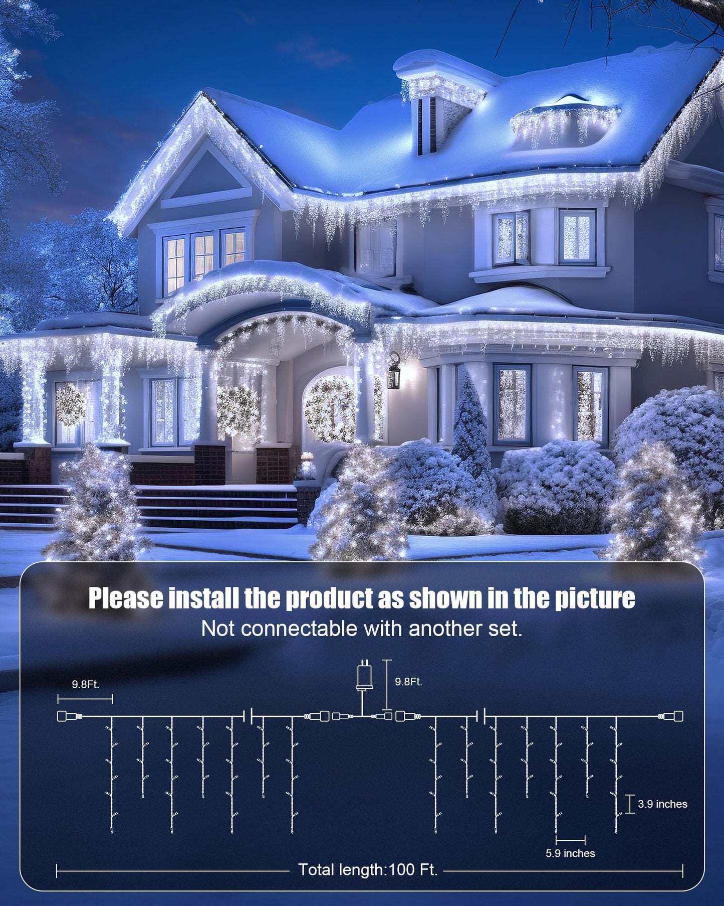 Minetom Icicle Lights for Outside, 100Ft 832 LED White Christmas Lights with 156 Drops,Outdoor Icicle Christmas Light with Remote and Timer for House Roof, Pure White