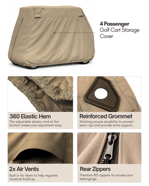 Formosa Covers Heavy Duty Golf Cart Cover 4 Passenger Extended Roof Premium Golf Cart Accessories All Weather fits 80" Roof EZGO, Club Car, Evolution, Yamaha G Models, GEM e2 (Grey, Taupe, or Green)