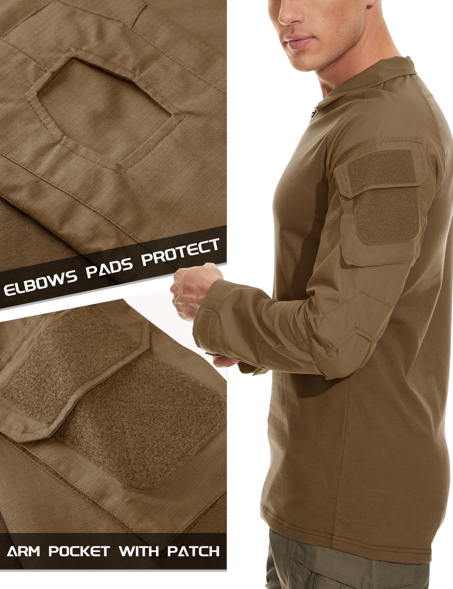MAGCOMSEN Combat Shirt Men Long Sleeve Tactical Hiking Hunting Fishing Work Shirt Brown
