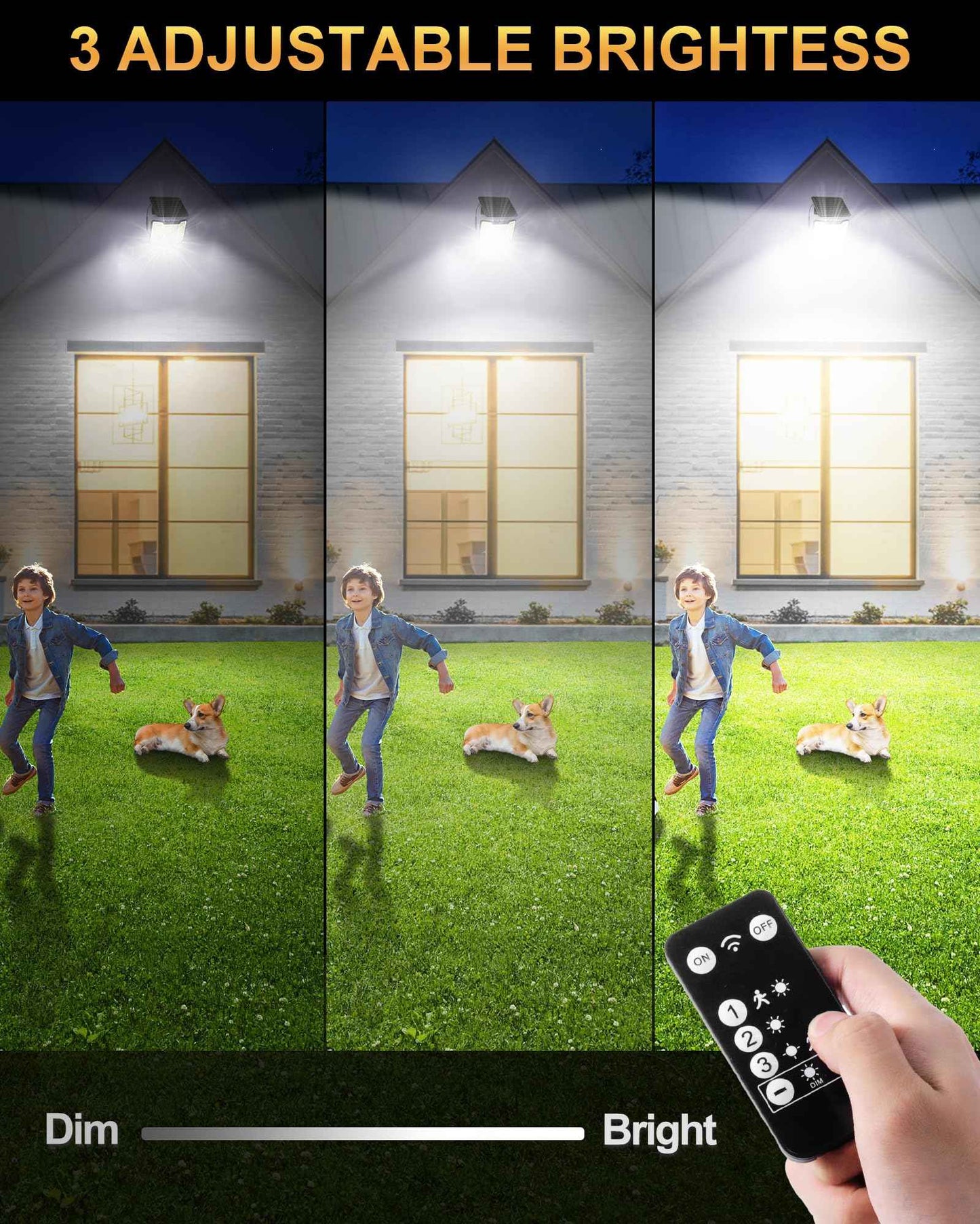 HAARAY Solar Motion Outdoor Light with 16.4ft Cable, 4-Sided Wide-Angle Illumination, 3-Stage Dimming, Remote Control, 3 Modes, Auto On/Off, IP65 Waterproof, Solar Powered Security Flood Light,1 Pack