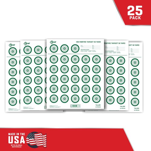 Allen Company EZ Aim IBS Rimfire Paper Shooting Targets, 25-Targets Per Sheet, 14" W x 17" H, 25-Pack, Green/White