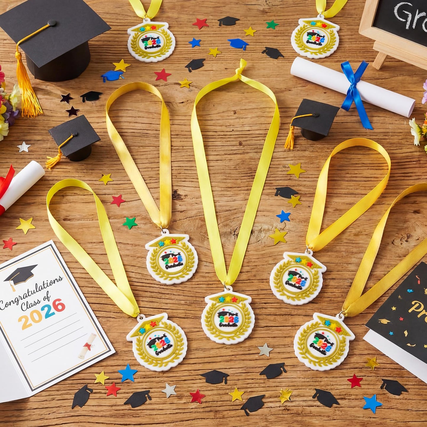 Sratte 24 Pcs Kindergarten Prek Preschool Graduation Medals for Kids, Bulk Kinder Pre-k Graduation Gifts with Yellow Ribbon, End of Year Student Gifts Party Favors Supplies, 2 Inch (2026 Graduate)
