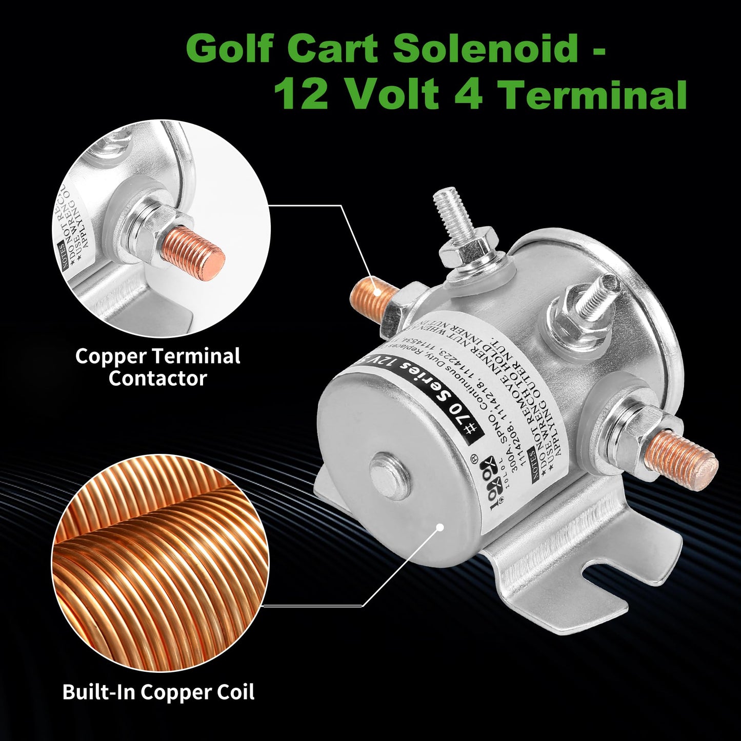 10L0L Max 250A Continuous Duty 12V Solenoid Relay for EZGO Marathon 1979-1994 Gas Golf Cart, Forklift, Tractor, RV, Marine, Motor, Winch, OEM 16542-G1 70-111224 3635820 1114208 1114218 1114223