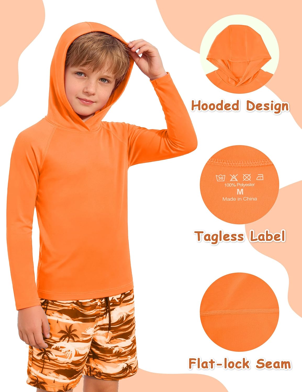Skiennix Boys Hooded Long Sleeve Rash Guard - Youth UPF 50+ Sun Protection Swim Shirt | Ideal for Beach & Hiking