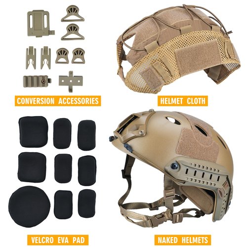 ActionUnion Tactical Airsoft Paintball Fast Helmet with Cover PJ Type Adjustable Protective NVG Mount for Sports Hunting Shooting