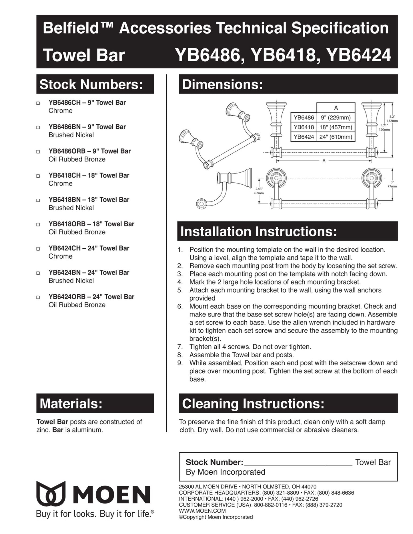 Moen YB6424NL Belfield 24-Inch Bathroom -Towel Bar, Polished Nickel