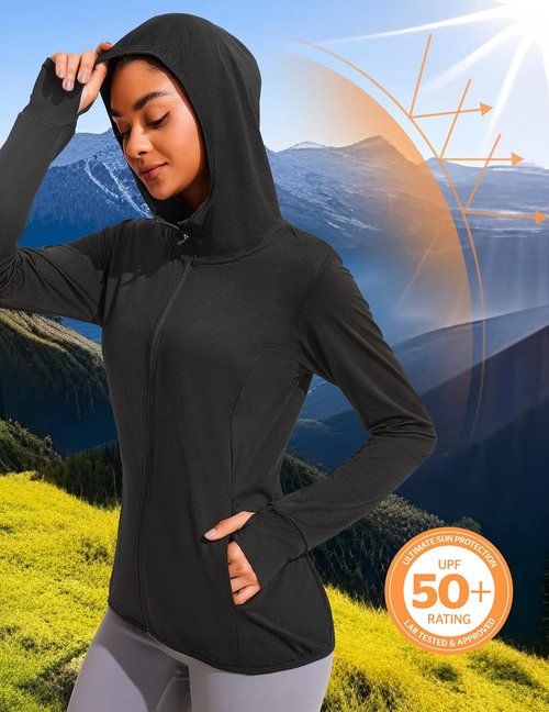 COOrun Women's Sun Protection Hoodie - UPF 50+ Full Zip Long Sleeve Active Jacket for Hiking & Running