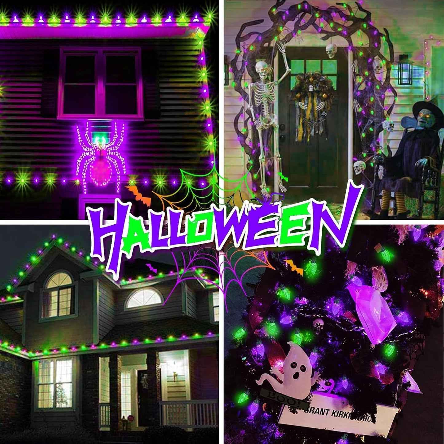 100 LED Orange & Purple C9 Halloween String Lights - Waterproof, 98FT, 13 Modes for Indoor/Outdoor Party Decor