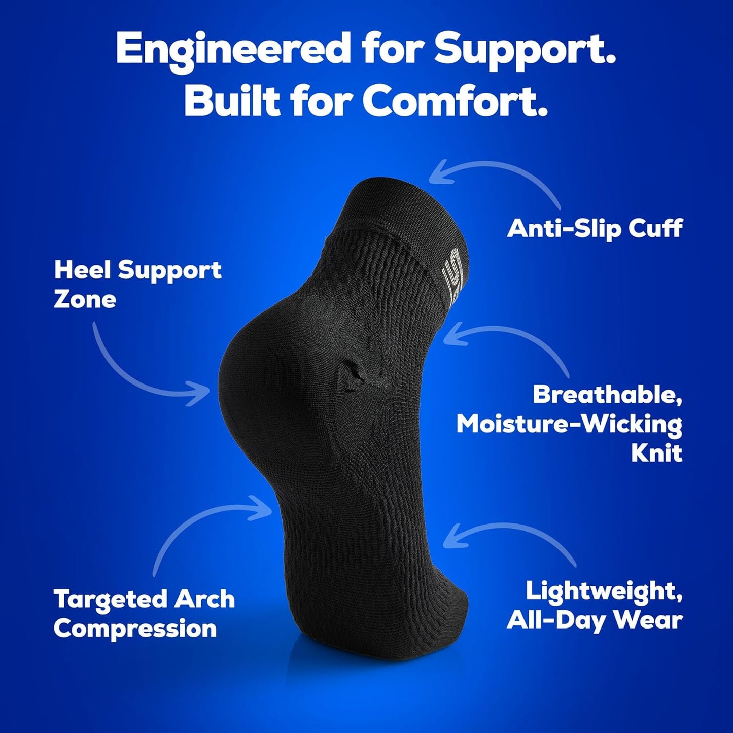SB SOX Compression Socks for Plantar Fasciitis - Arch Support & Heel Pain Relief | Toeless Ankle Design (Black, Small)