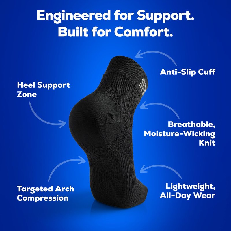 SB SOX Plantar Fasciitis Compression Socks – Arch Support Sleeve for Heel Pain Relief, Achilles Tendonitis & Foot Pain – Toeless Ankle Compression, All-Day Comfort (Solid Black, Medium)