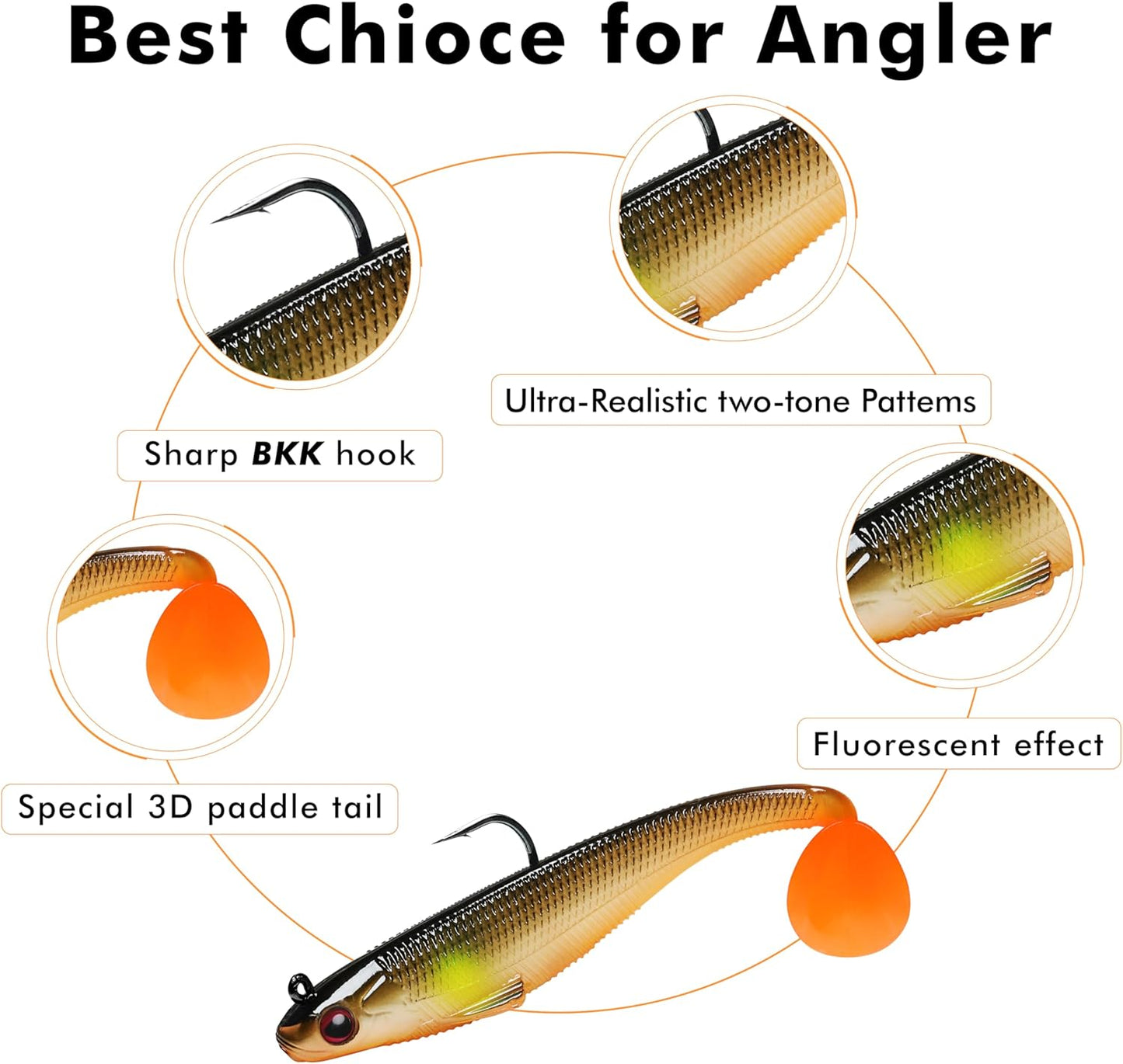 TRUSCEND Soft Fishing Lures with BKK Hooks - Trembly Sinking Paddle Tail Swimbait for Bass, Trout & More
