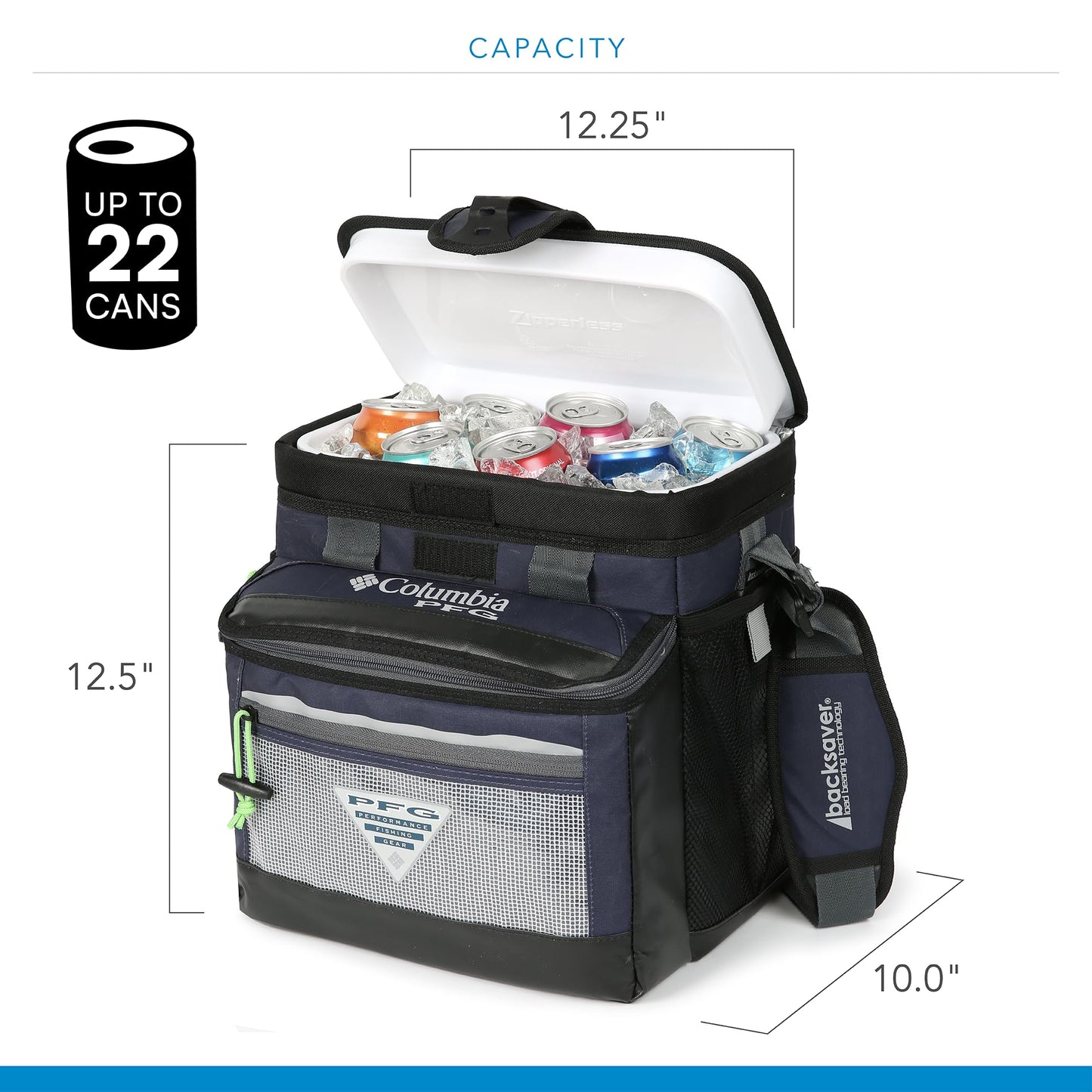 Columbia PFG Thermal Pack Cooler - 22 Can Zipperless Hardbody Cooler with ThermaCool High Performance Insulation, HardBody Liner, and SmartShelf - Navy Blue