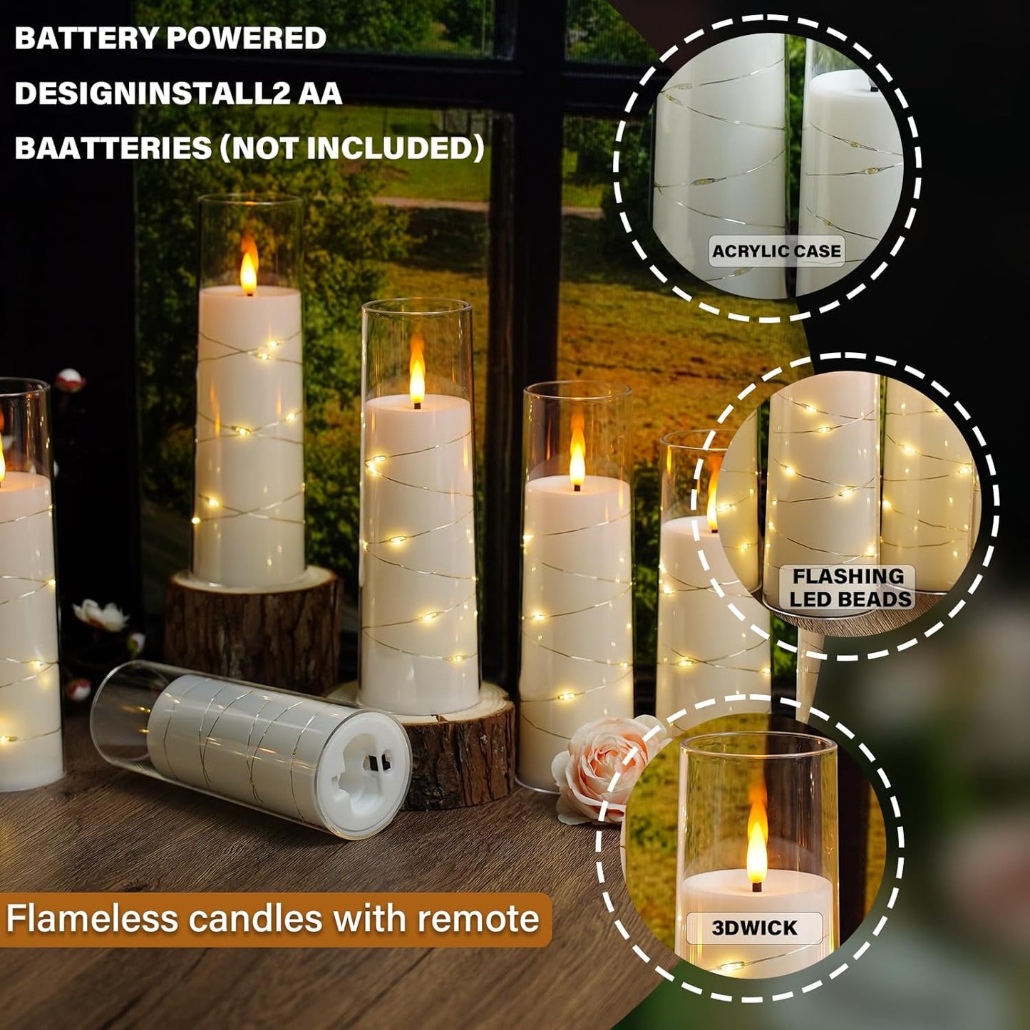 Flameless LED Pillar Candles Set - 9 Pcs White with Remote & Star String for Home Decor