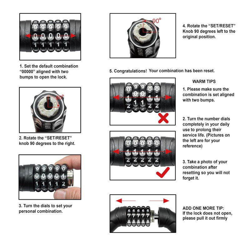 Via Velo Bike Chain Lock, 5-Digit Resettable Combination Heavy Duty Anti-Theft Bicycle Lock, 2.95 Ft Security Bike Locks for Scooter, Motorcycle, Gate, Fence, Valuables Etc