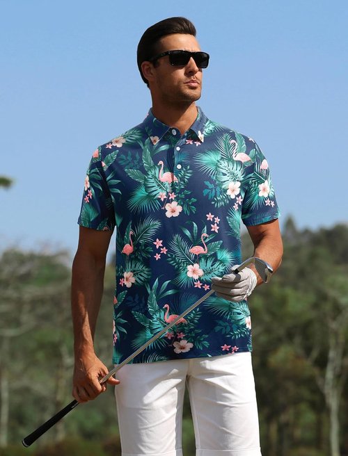 APTRO Golf Shirts for Men - Moisture-Wicking Hawaiian Polo with Print | Short Sleeve Design