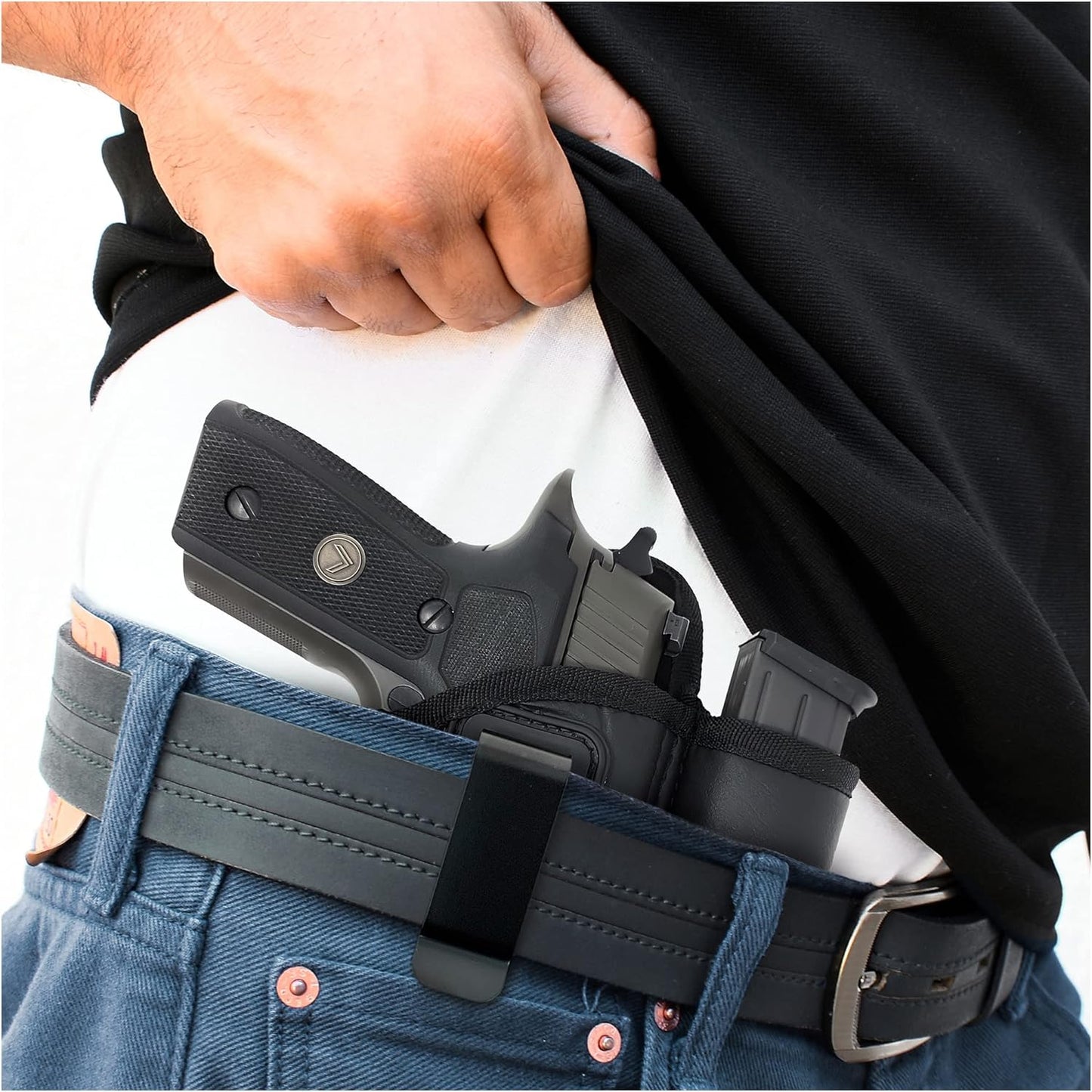Skiennix IWB Pistol Holster - Eco Leather with Mag Pouch for Full Size XDM, Glock 17/19/21, 92 FS (Right)