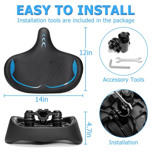 CDYWD Oversized Bike Seat for Men & Women Comfort, Extra Wide Bicycle Seat Cushion, Comfortable Wing Padded, Large Replacement Saddle for Peloton, Stationary Exercise Bike, Ebike, Cruiser, City Bike