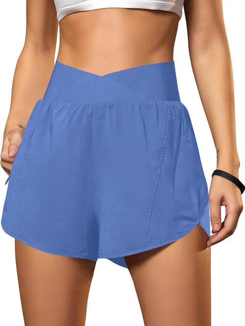 Blooming Jelly Women's High Waisted Workout Shorts - Athletic Crossover Design with Zipper Pockets