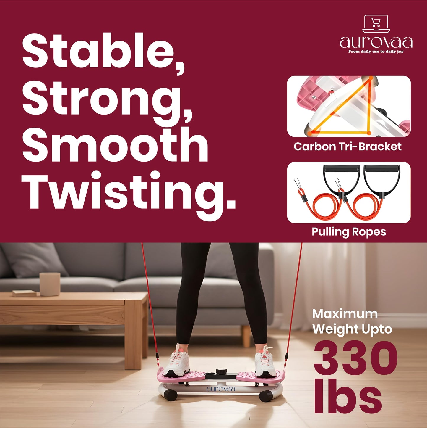 Aurovaa Waist Twister Machine Exercise, Ab Twist Board with 330 lbs Weight Capacity, Abs Workout for Slim Waist and Core Ab Exercise, Noiseless Home Gym Equipment for Women Men