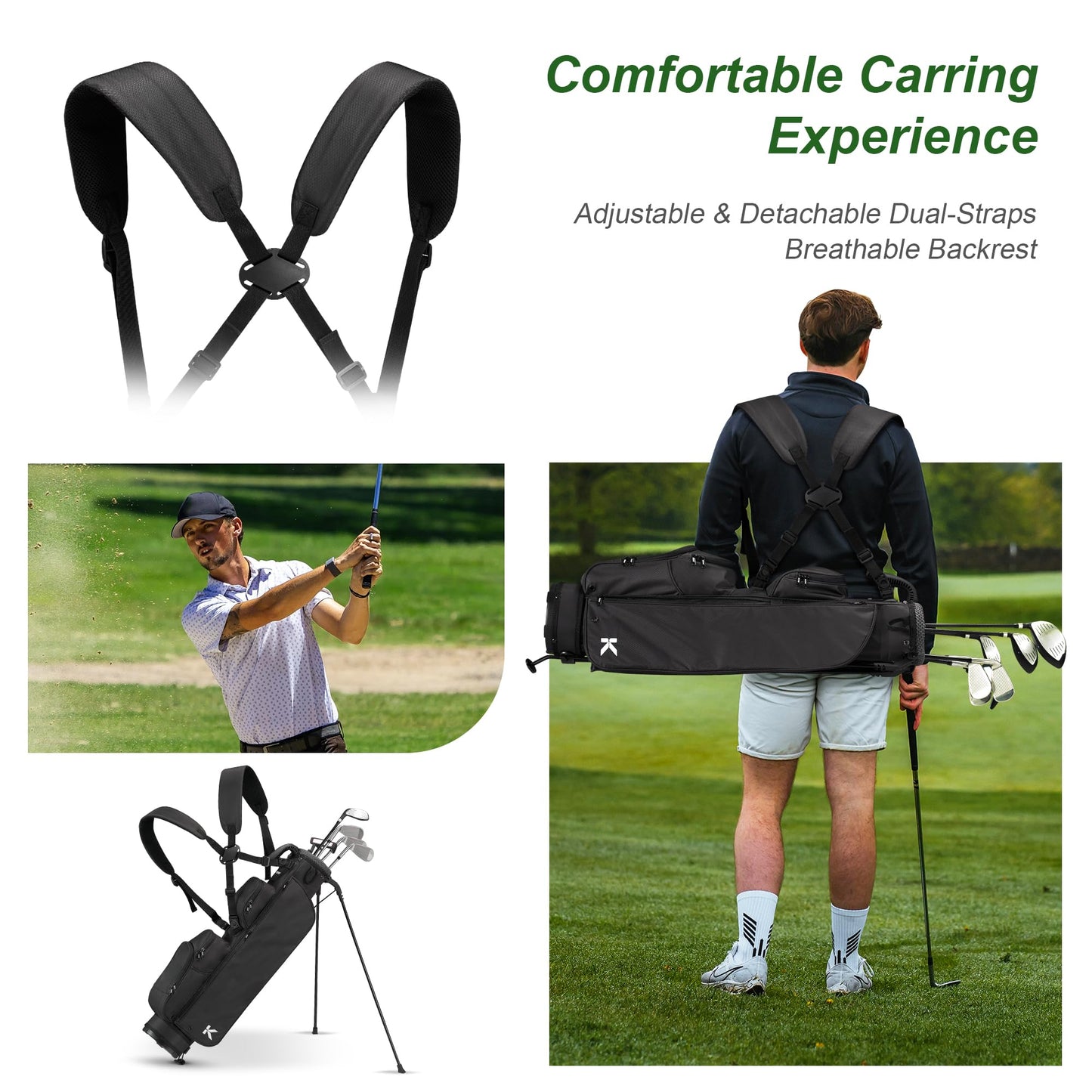 KVV Lightweight Pitch and Putt Golf Bag with Stand, Adjustable Dual Straps, Golf Stand Bag for Extra Storage in a Smaller Size(Black)