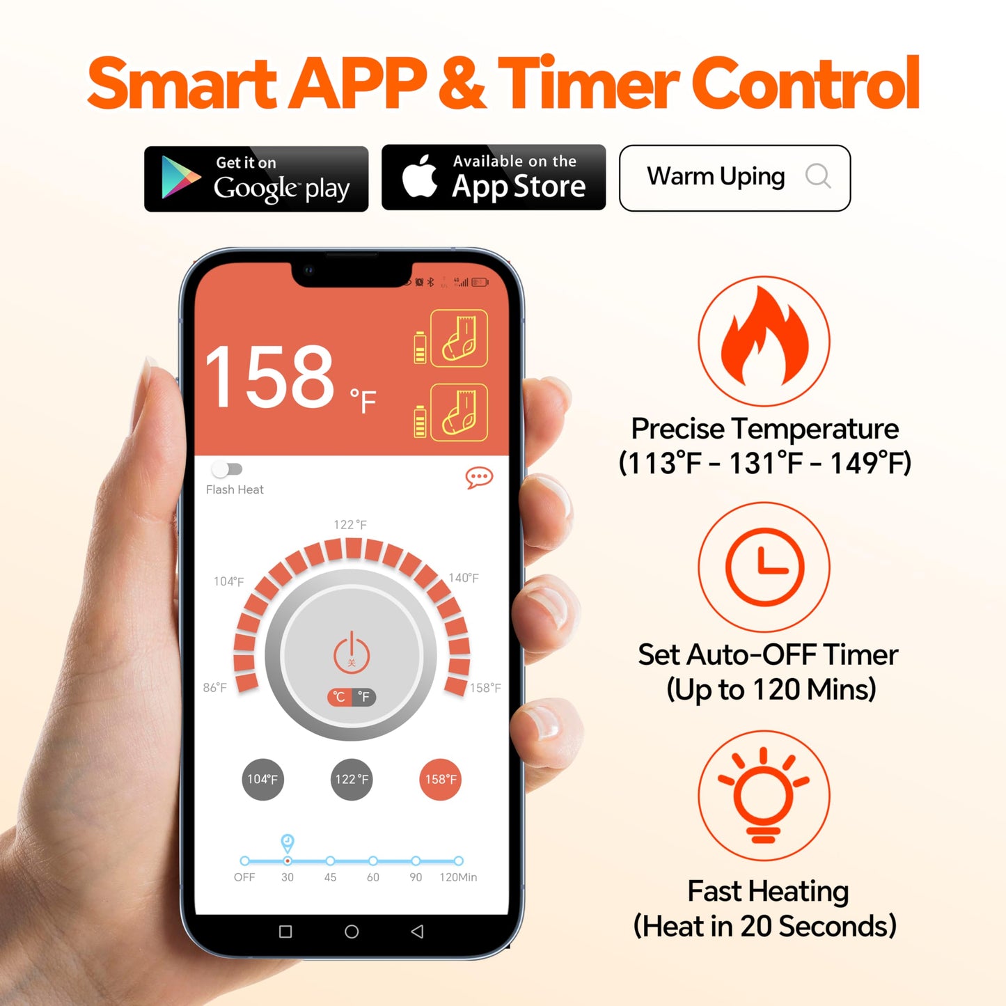 Heated Socks for Men Women, 7.4V Fast Heating Electric Socks with APP & Timer, Up to 12 Hours, Rechargeable Battery, Smart Foot Warmers Washable for Winter Skiing Camping Hiking Fishing Hunting